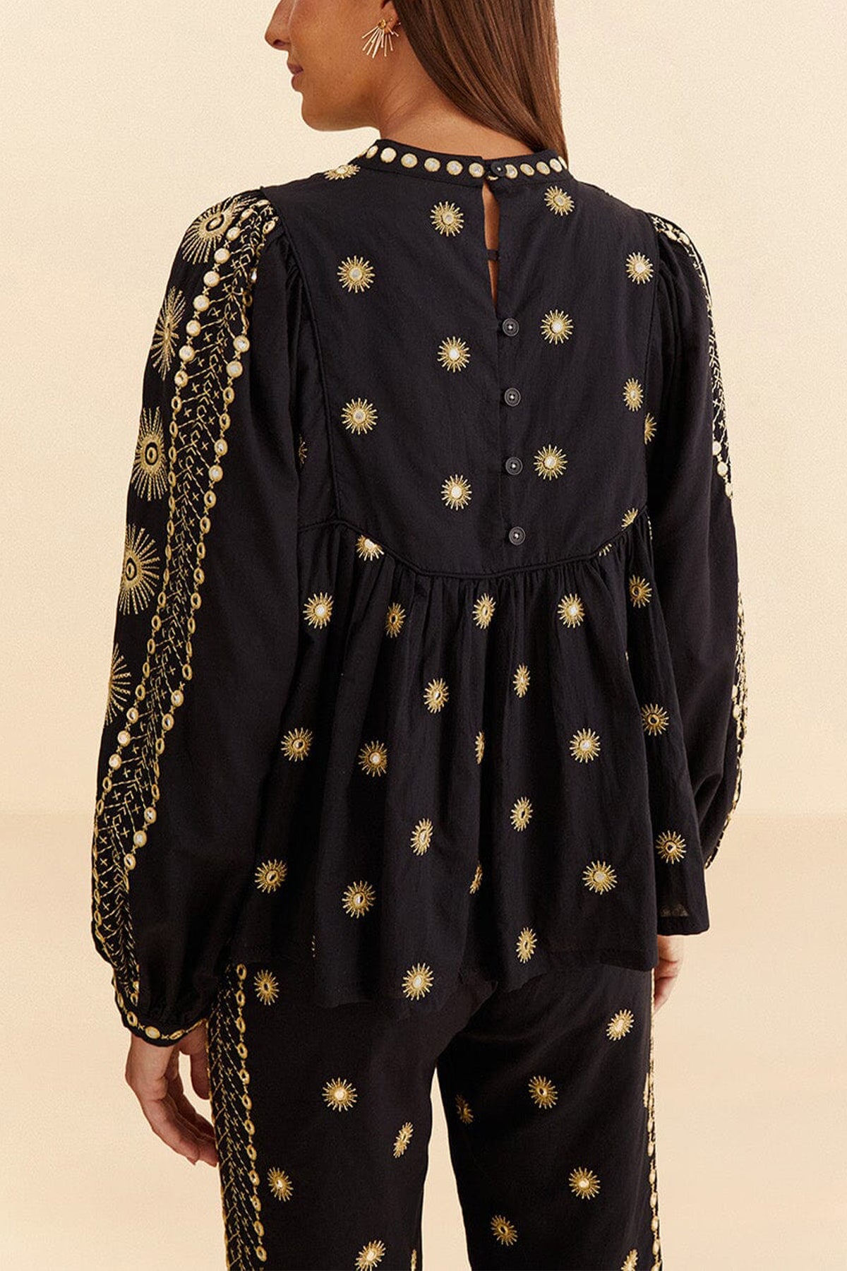 Sun Embroidered Blouse in Black