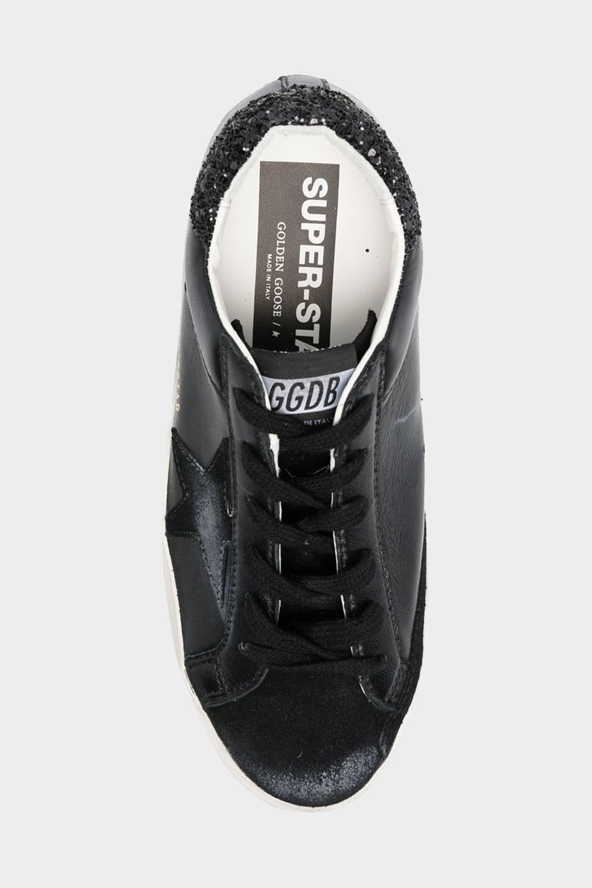 Super-Star Black Glitter Back Leather Sneaker in Black - shop-olivia.com