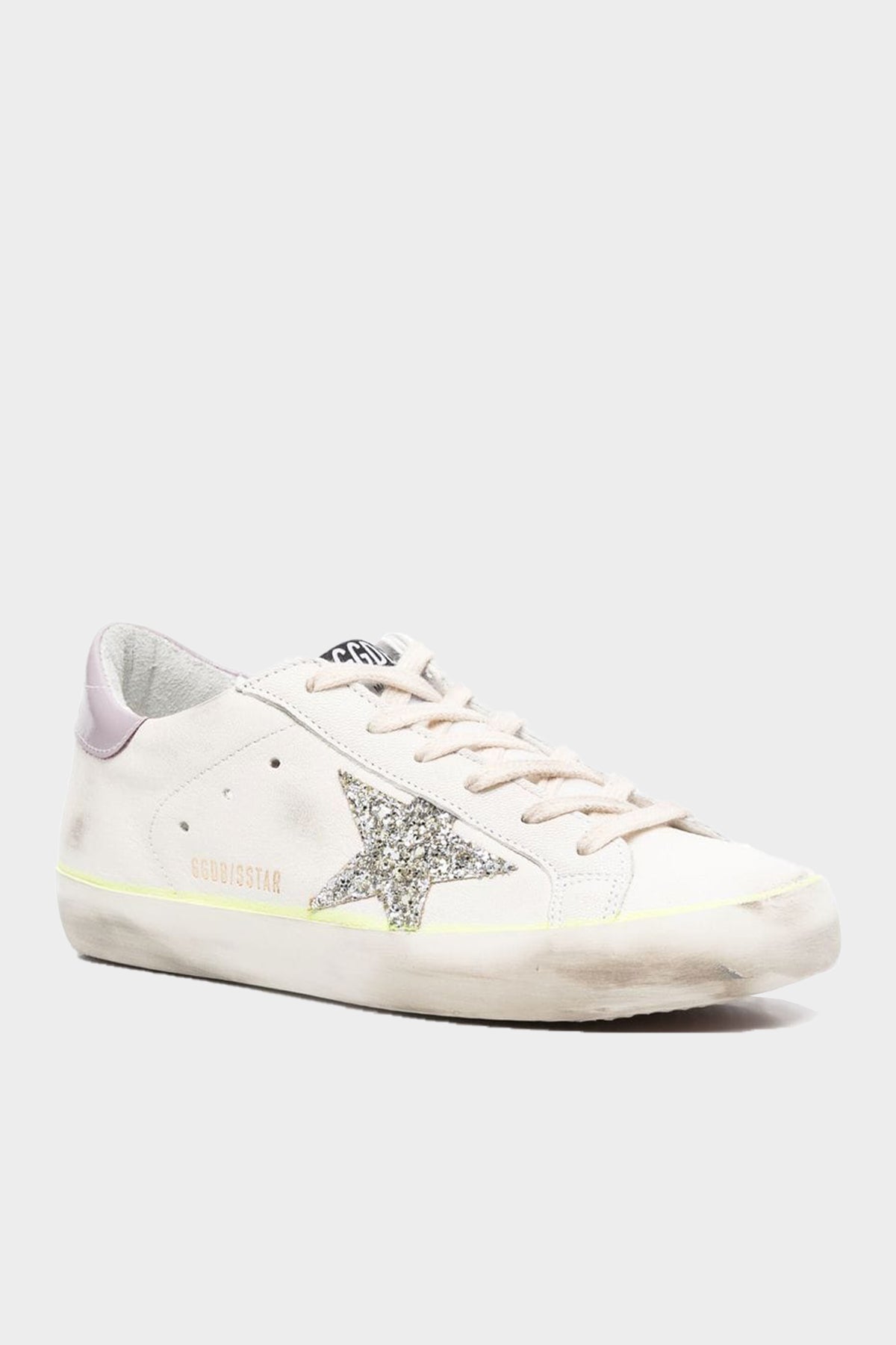 Super-Star Lilac Back and Silver Glitter Star Leather Sneaker - shop-olivia.com