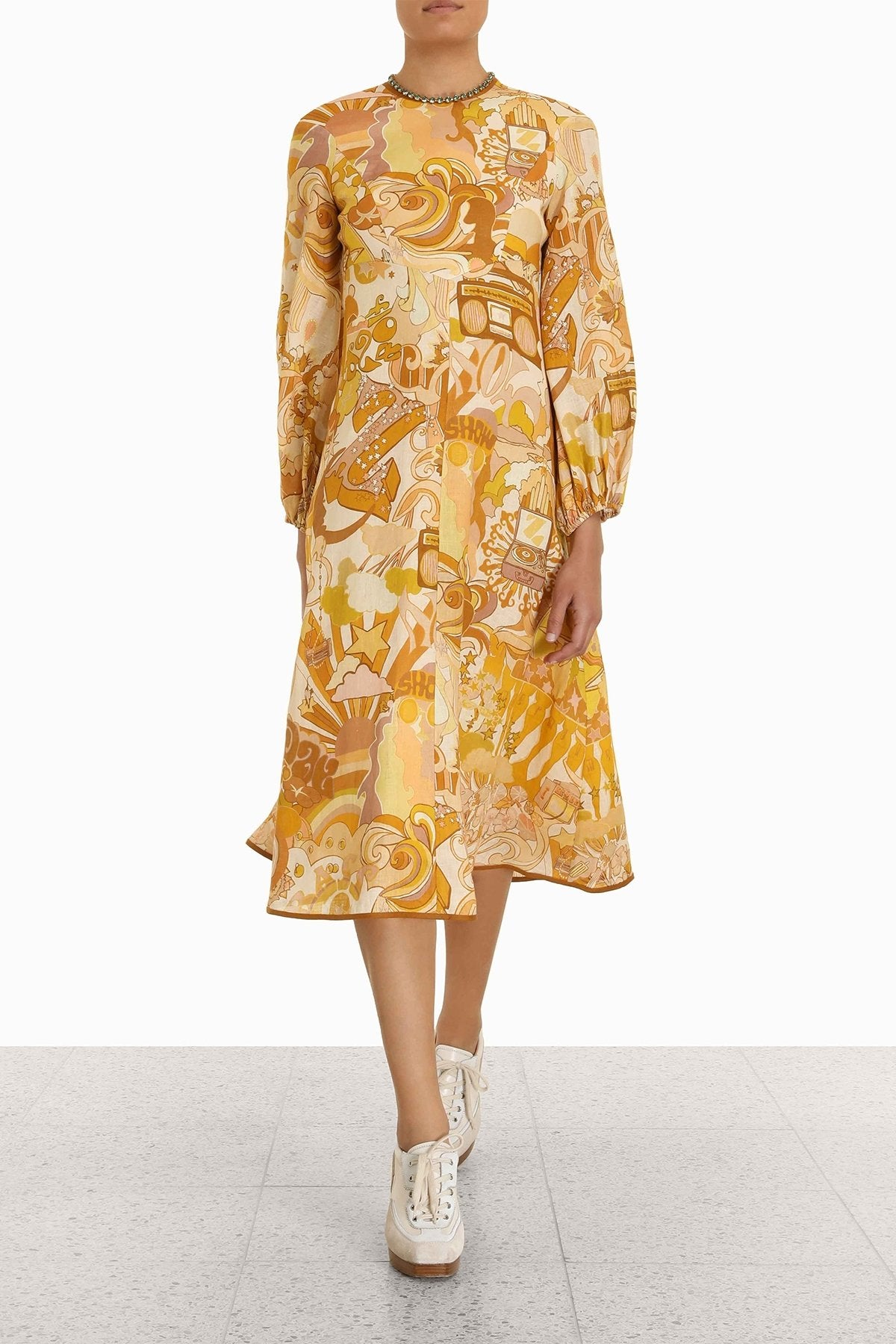 Tempo Long Sleeve Midi Dress in Honey Collage - shop-olivia.com