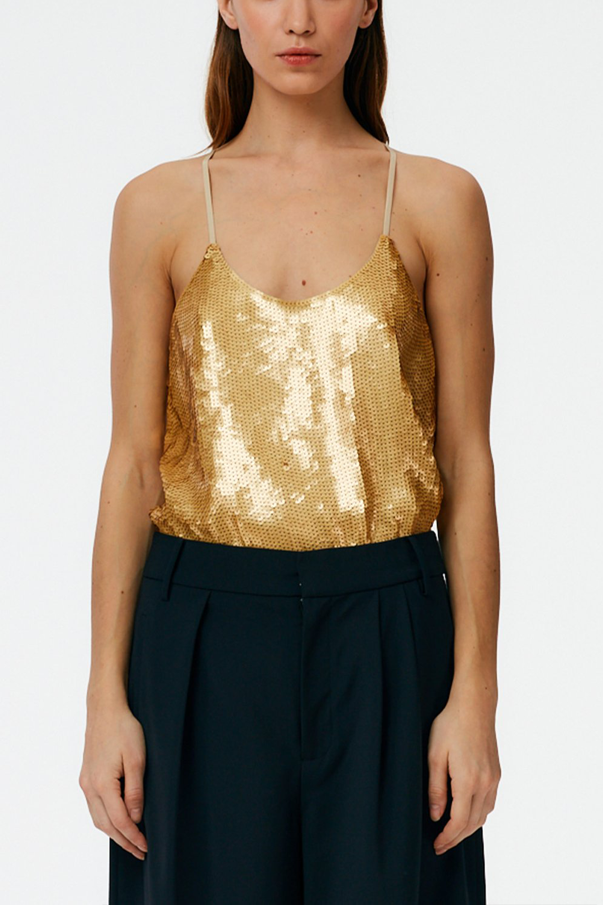 Eclair Sequins Beading Cami Top in Gold