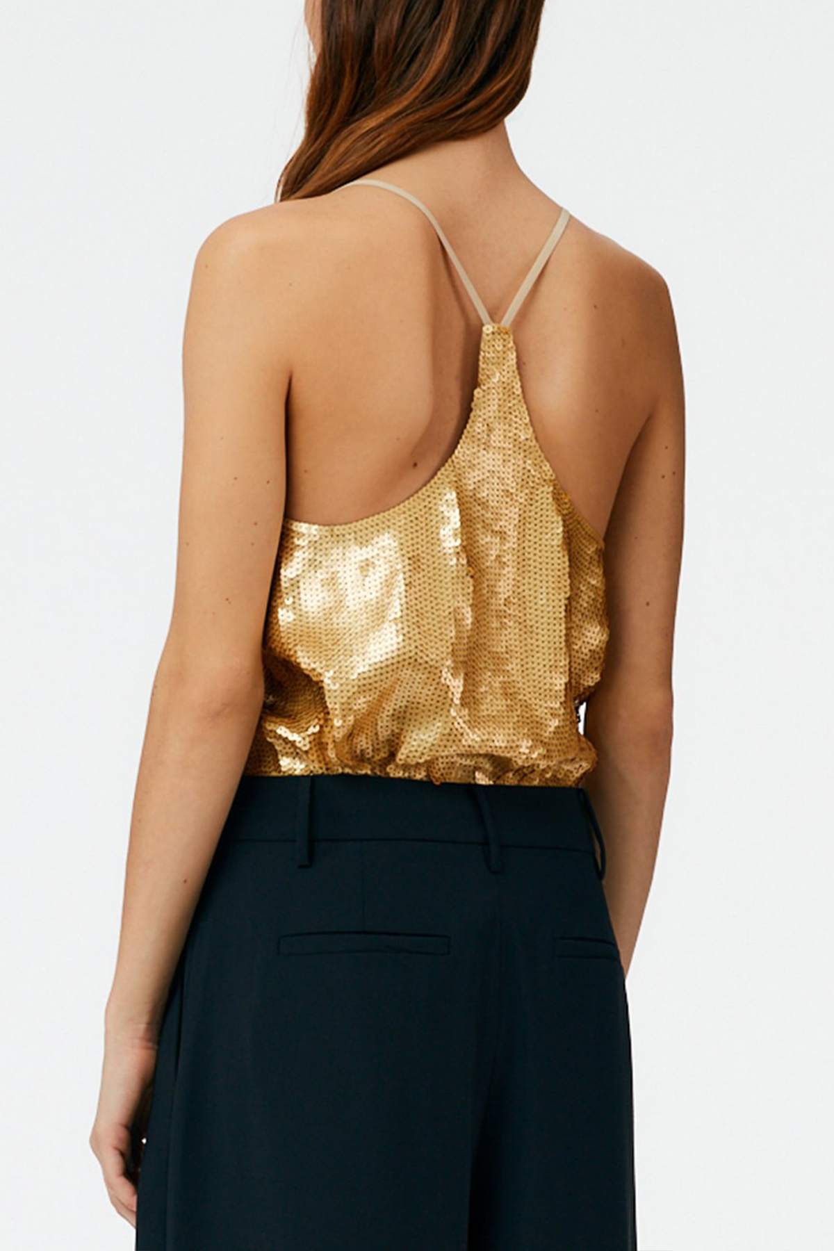 Eclair Sequins Beading Cami Top in Gold