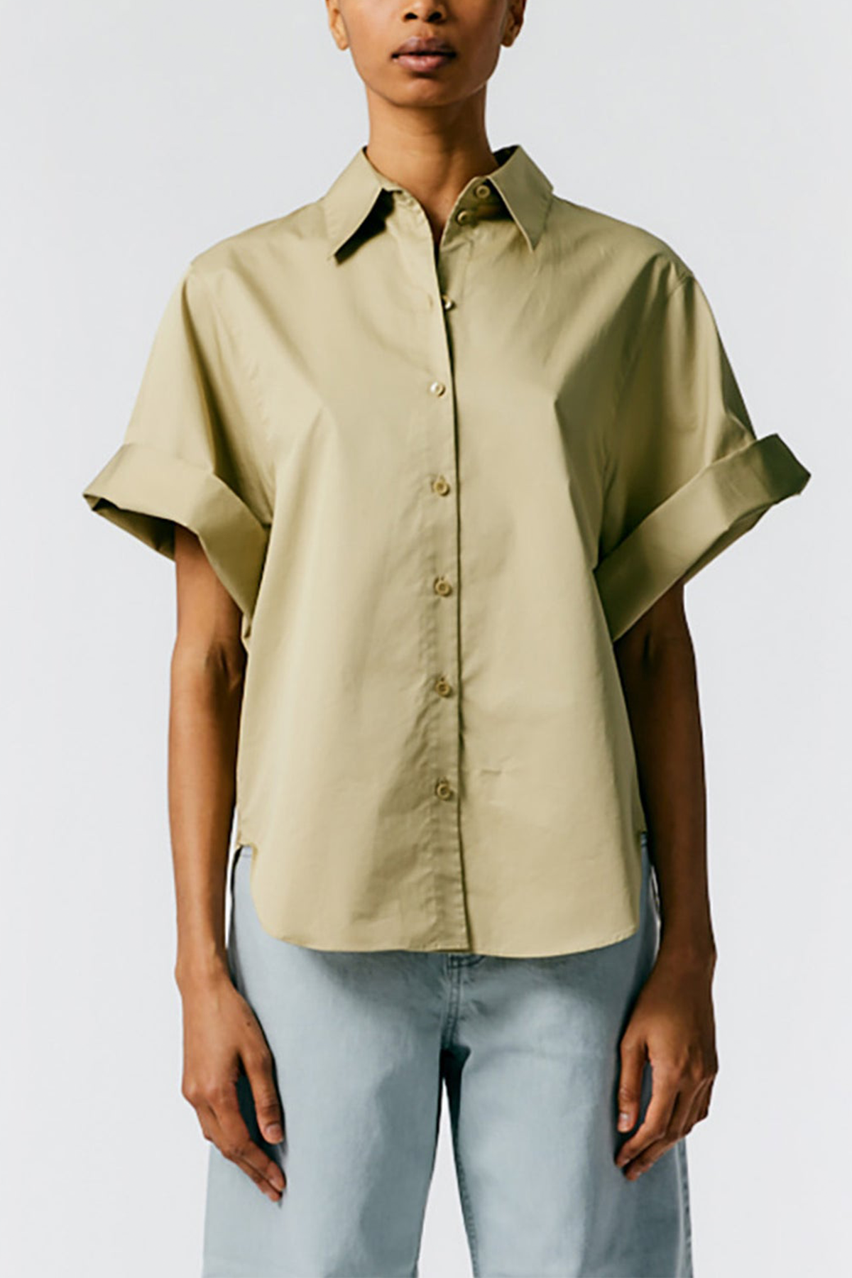 Eco Poplin Rolled Sleeve Shirt in Clay
