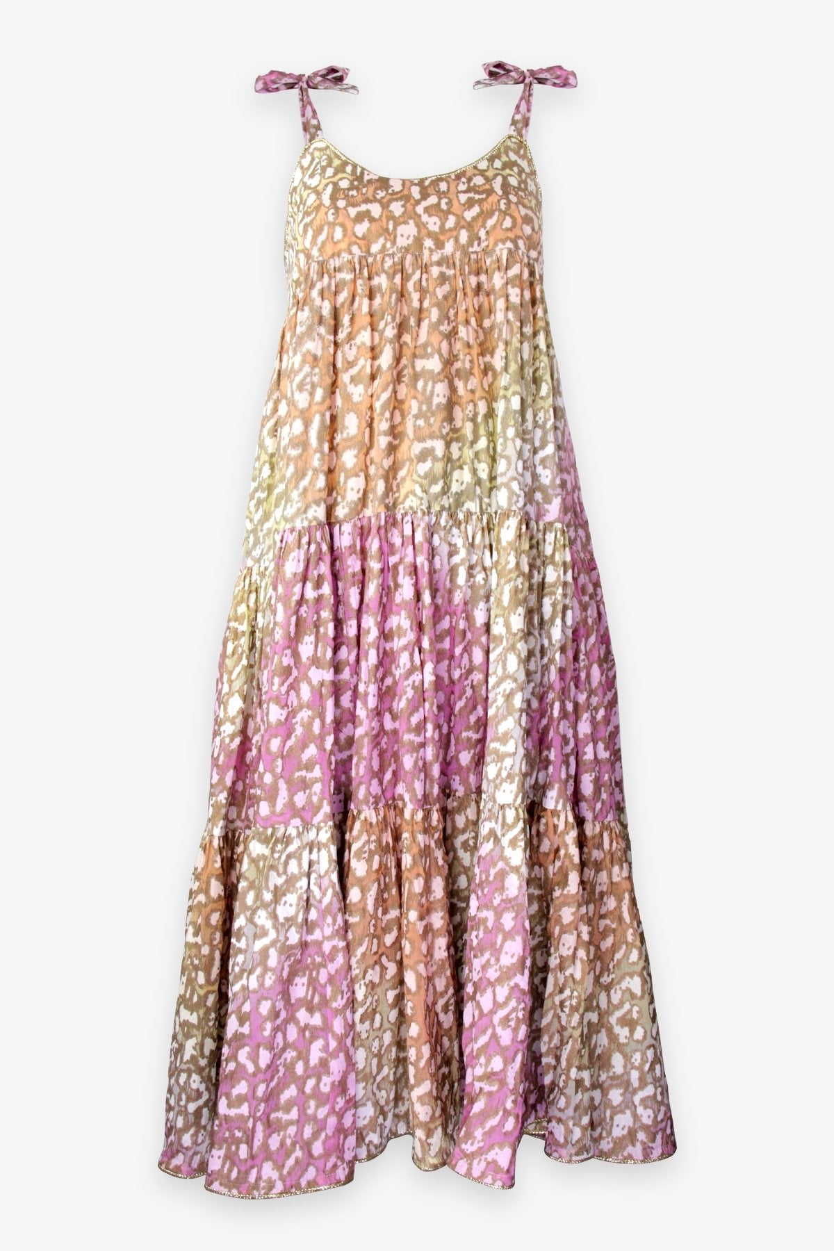 Tie Dye 70's Sun Dress with Snow Leopard Print in Orange - shop-olivia.com