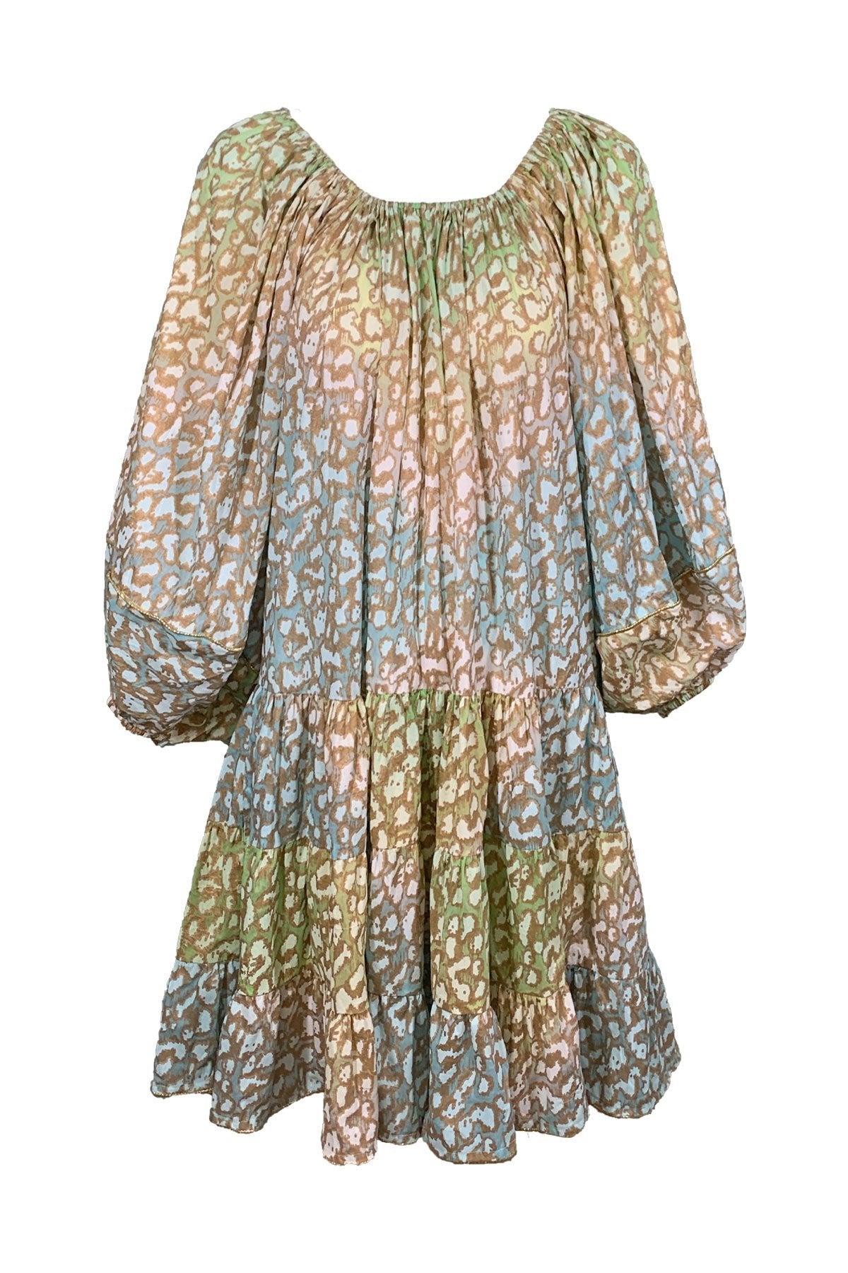 Tie Dye Boho Layer Dress with Snow Leopard Print - shop-olivia.com