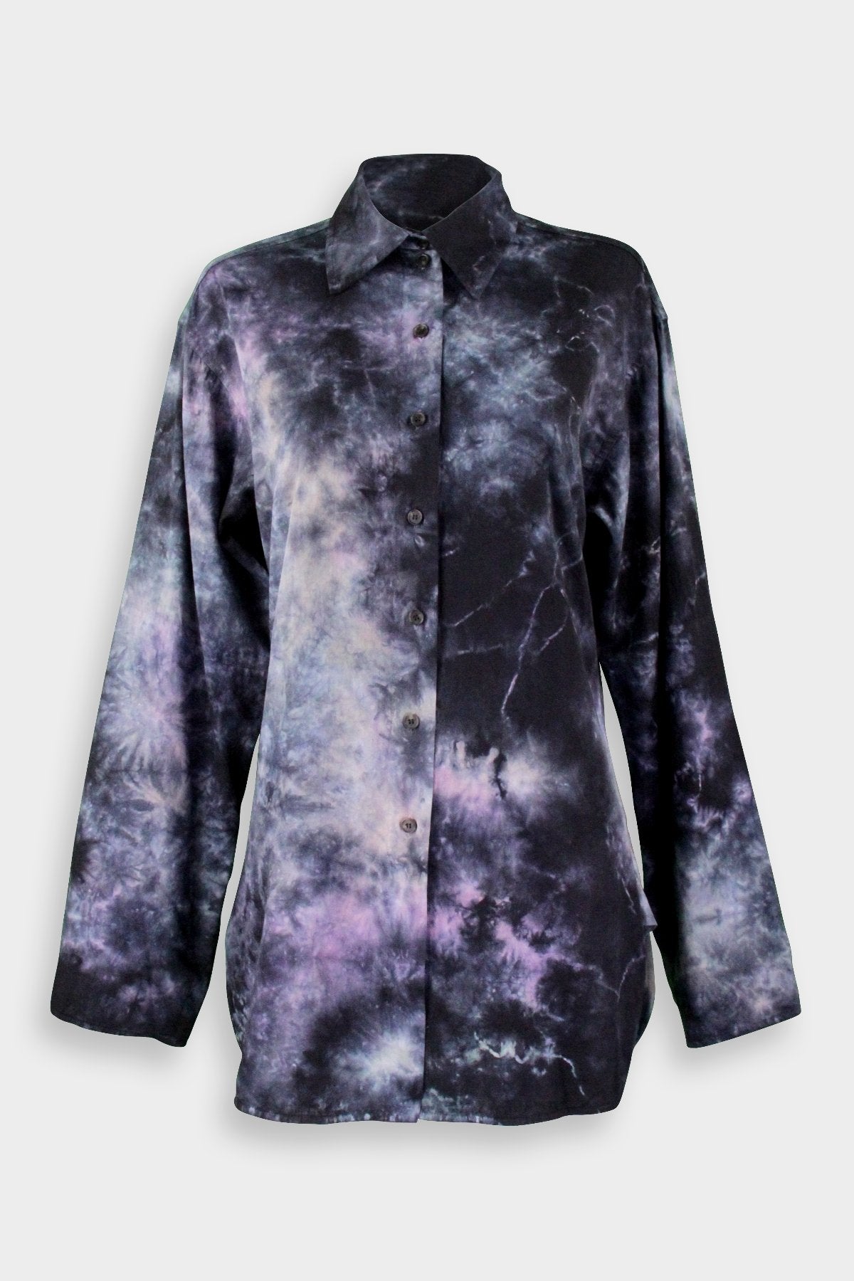 Tie Dye Phoebe Sleeve Button Down Top in Nebula Cloud - shop-olivia.com