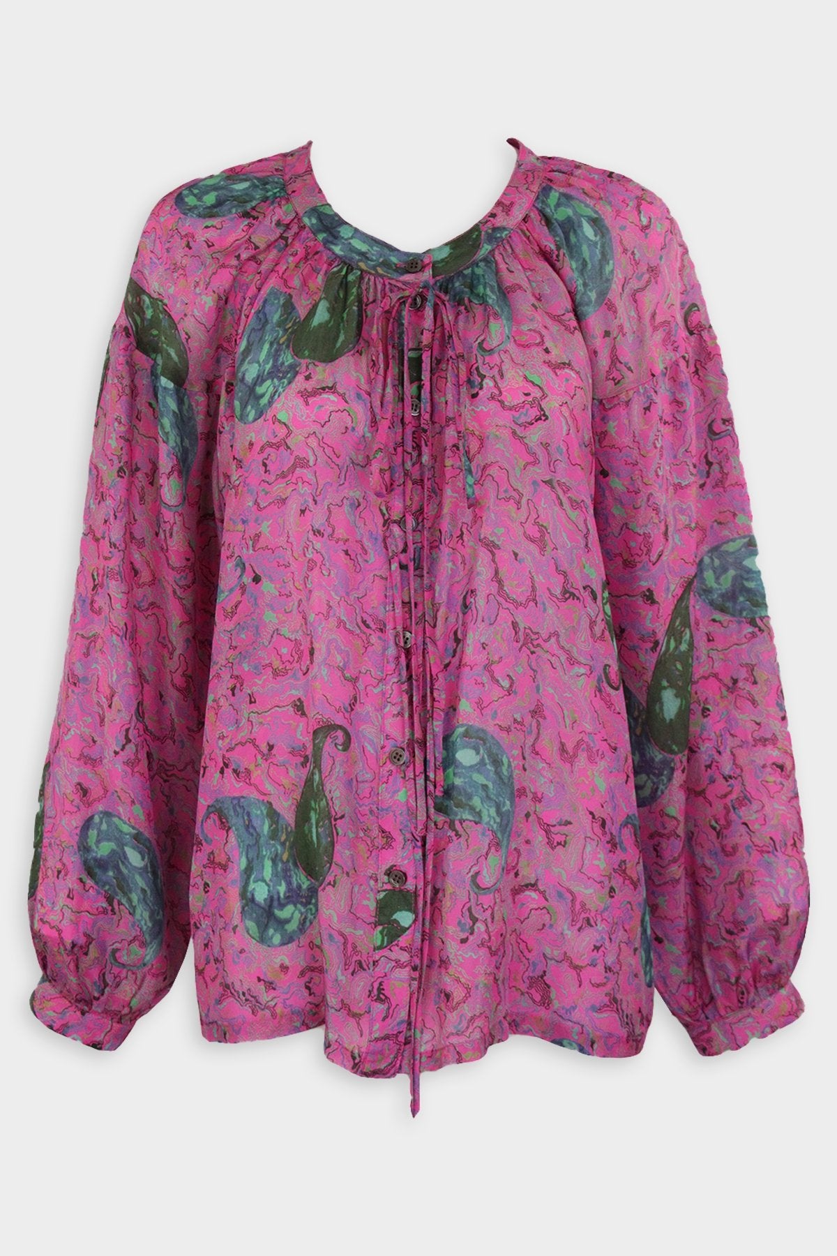 Tie Front Nomad Blouse in Fuschia Paisley - shop-olivia.com