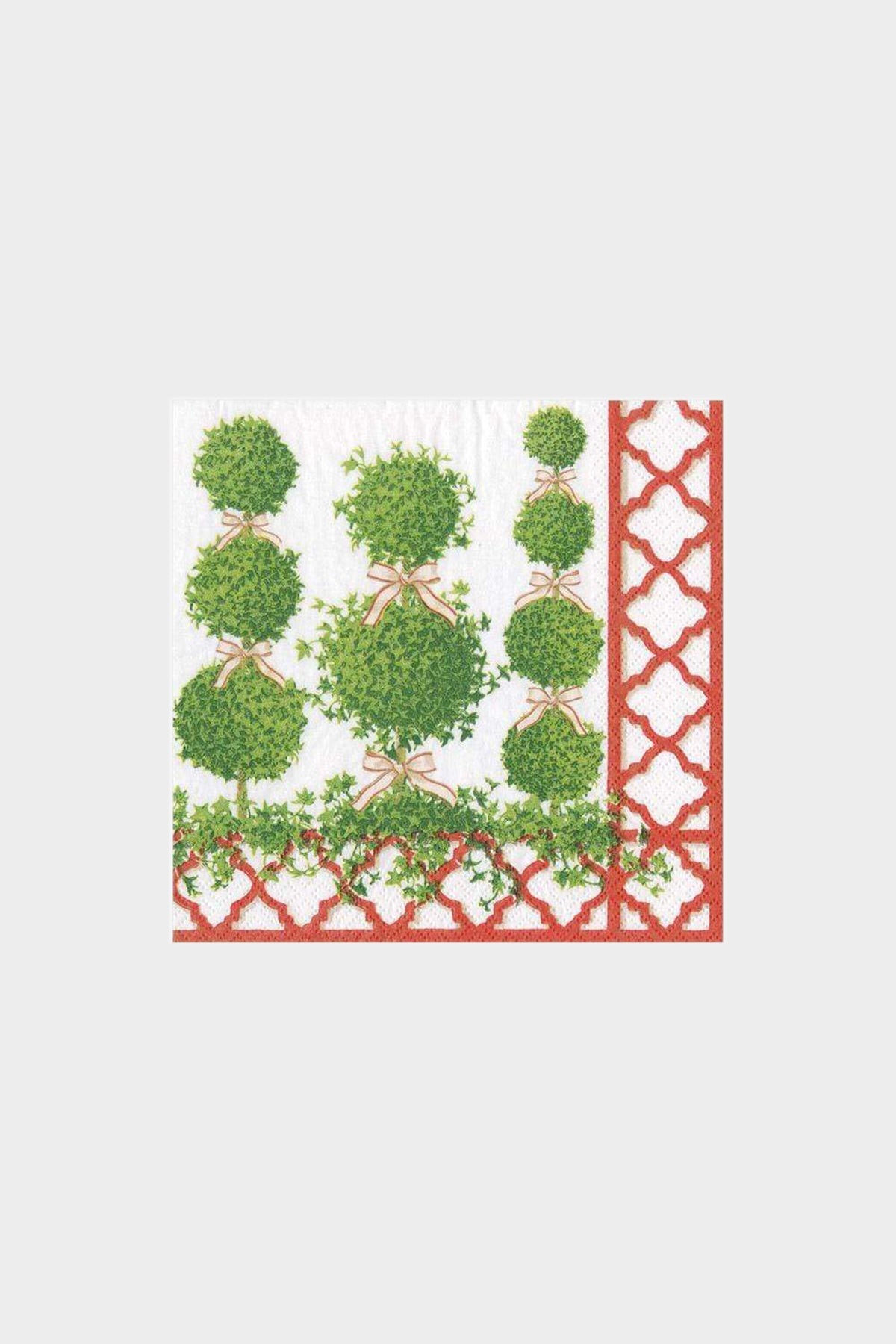 Topiaries Paper Cocktail Napkins in Red Border - shop-olivia.com