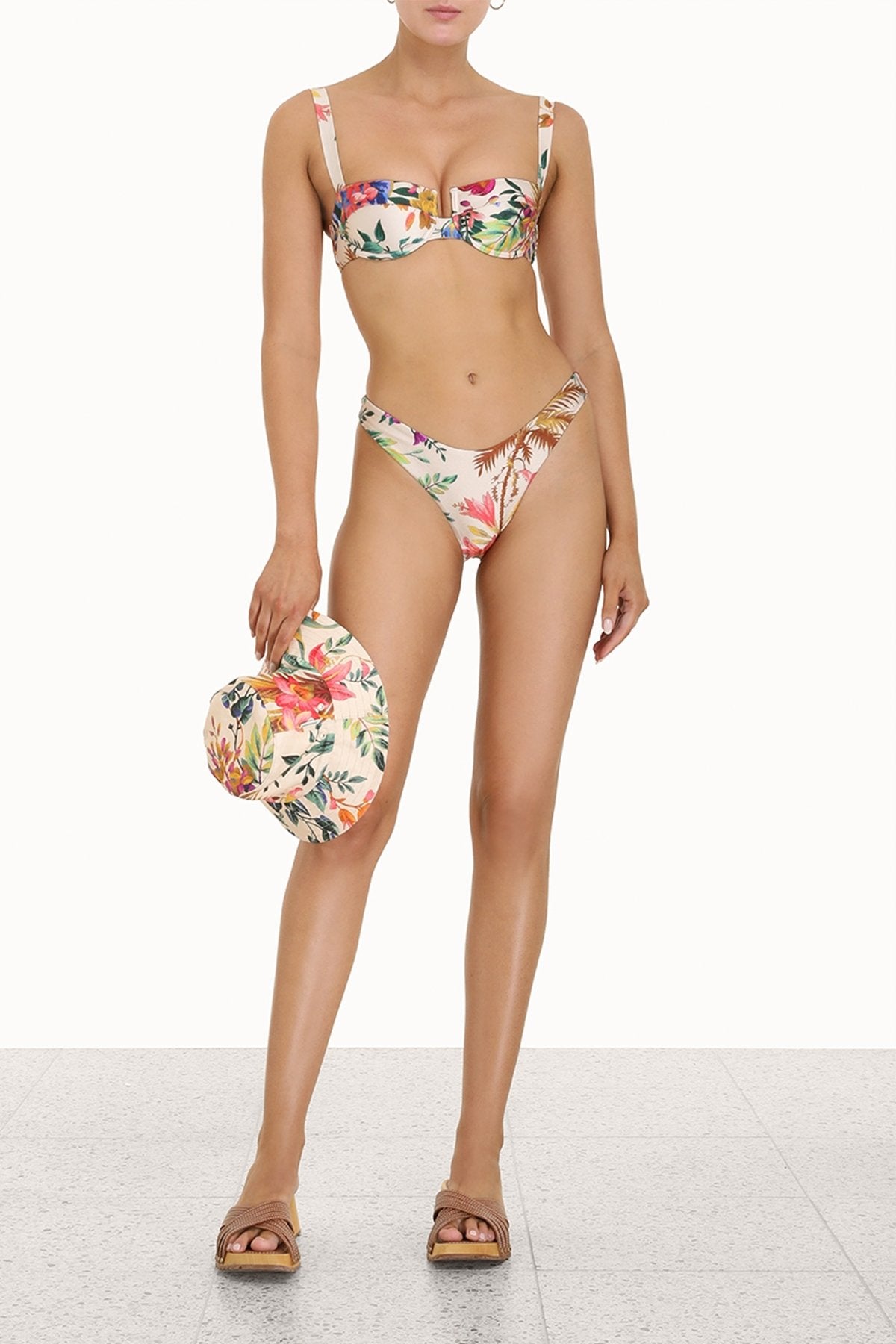 Tropicana Balconette Bikini Bra Top in Cream Floral - shop-olivia.com