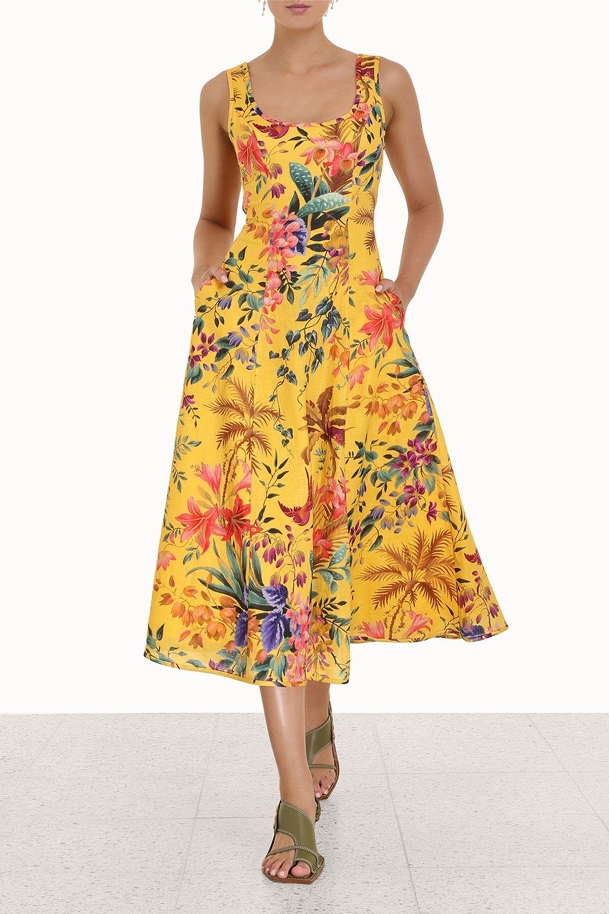 Tropicana Cut-Out Midi Dress in Mango Floral - shop-olivia.com
