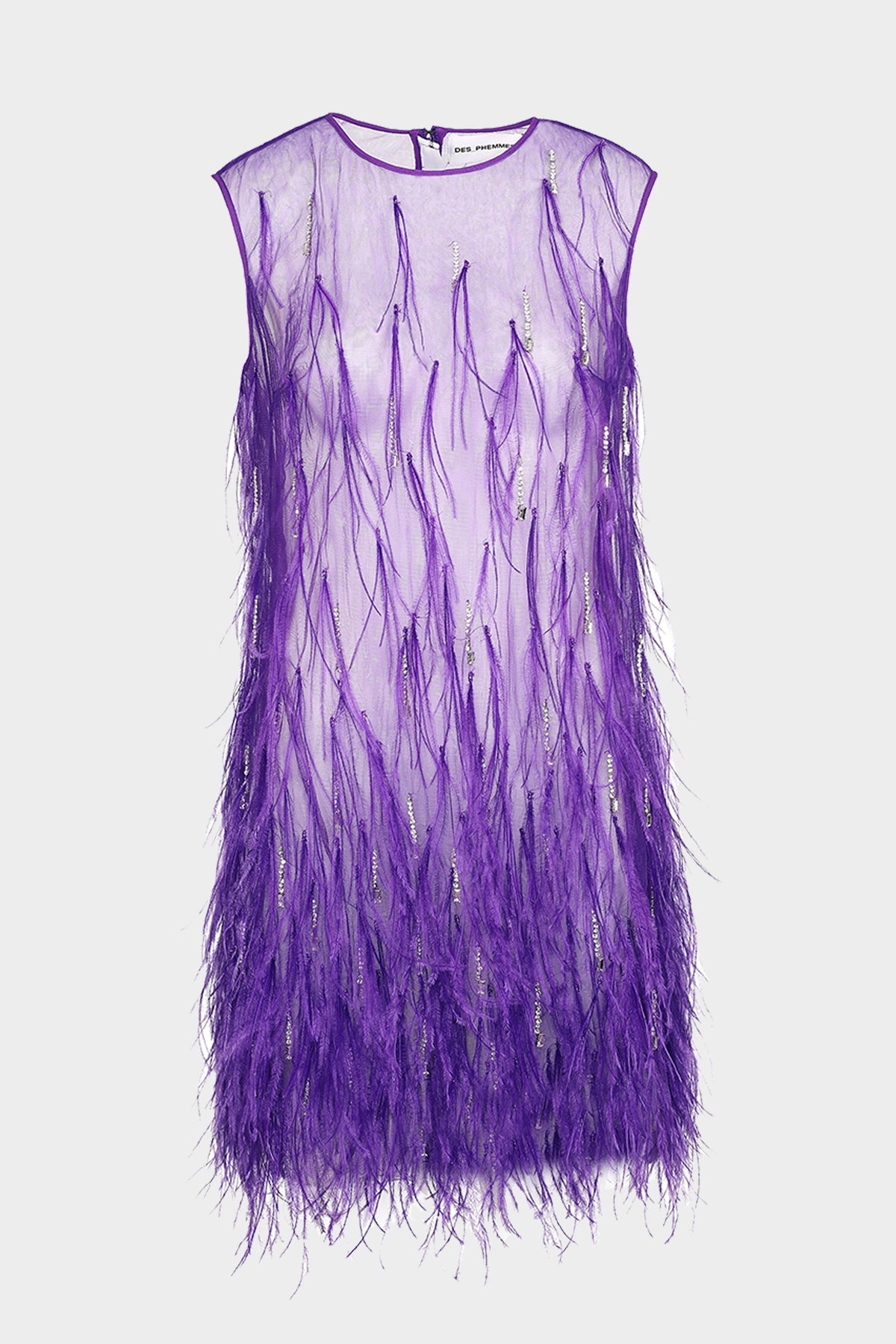 Tulle Feather Embroidered Dress in Violet - shop-olivia.com