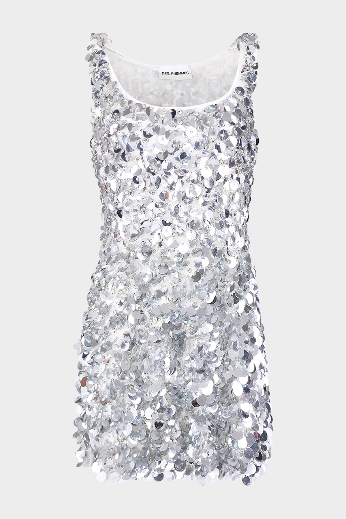 Tulle Fully Embroidered Mini Dress in Silver - shop-olivia.com