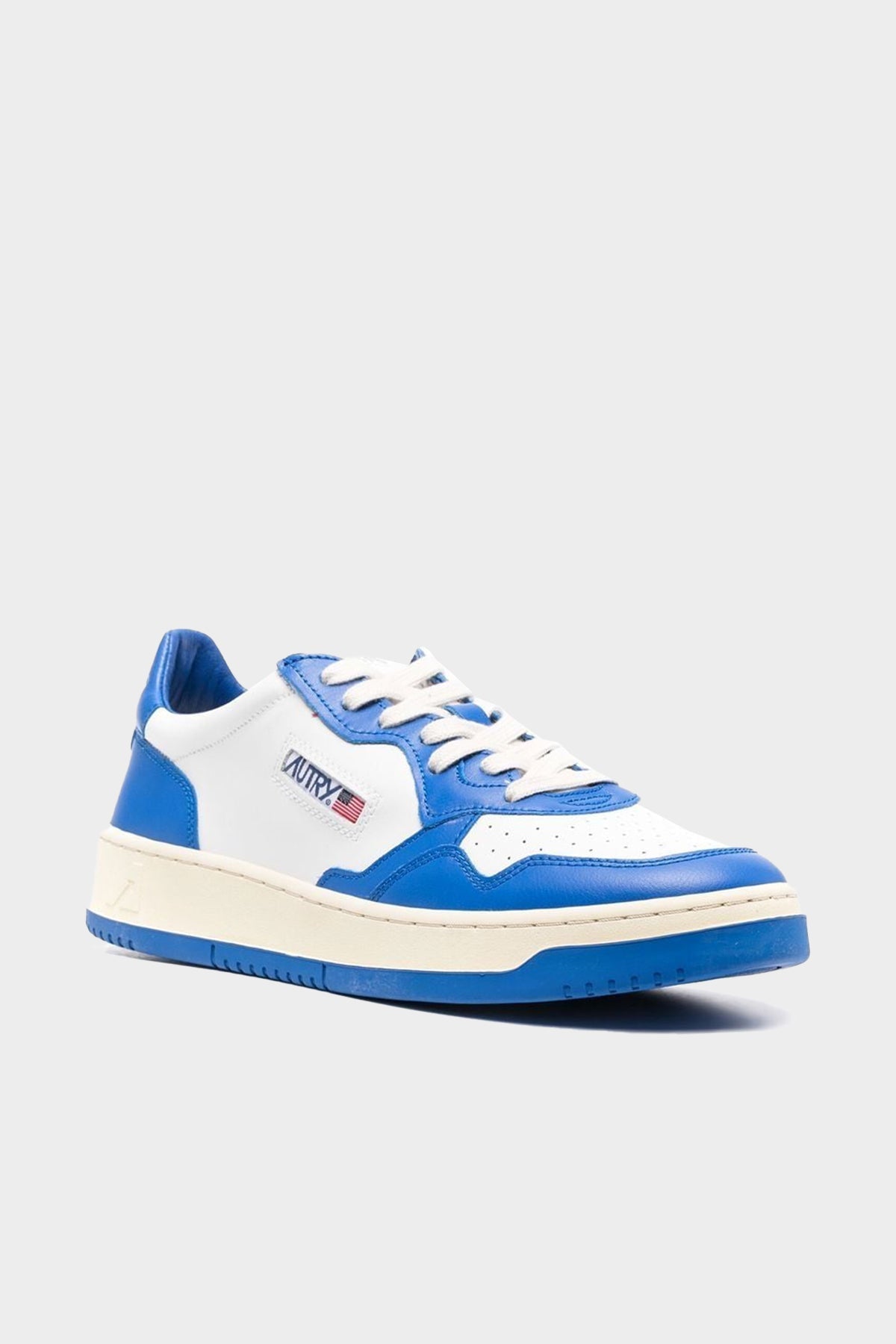 Two-Tone Medalist Low Leather Men Sneaker in White and Prince Blue - shop-olivia.com