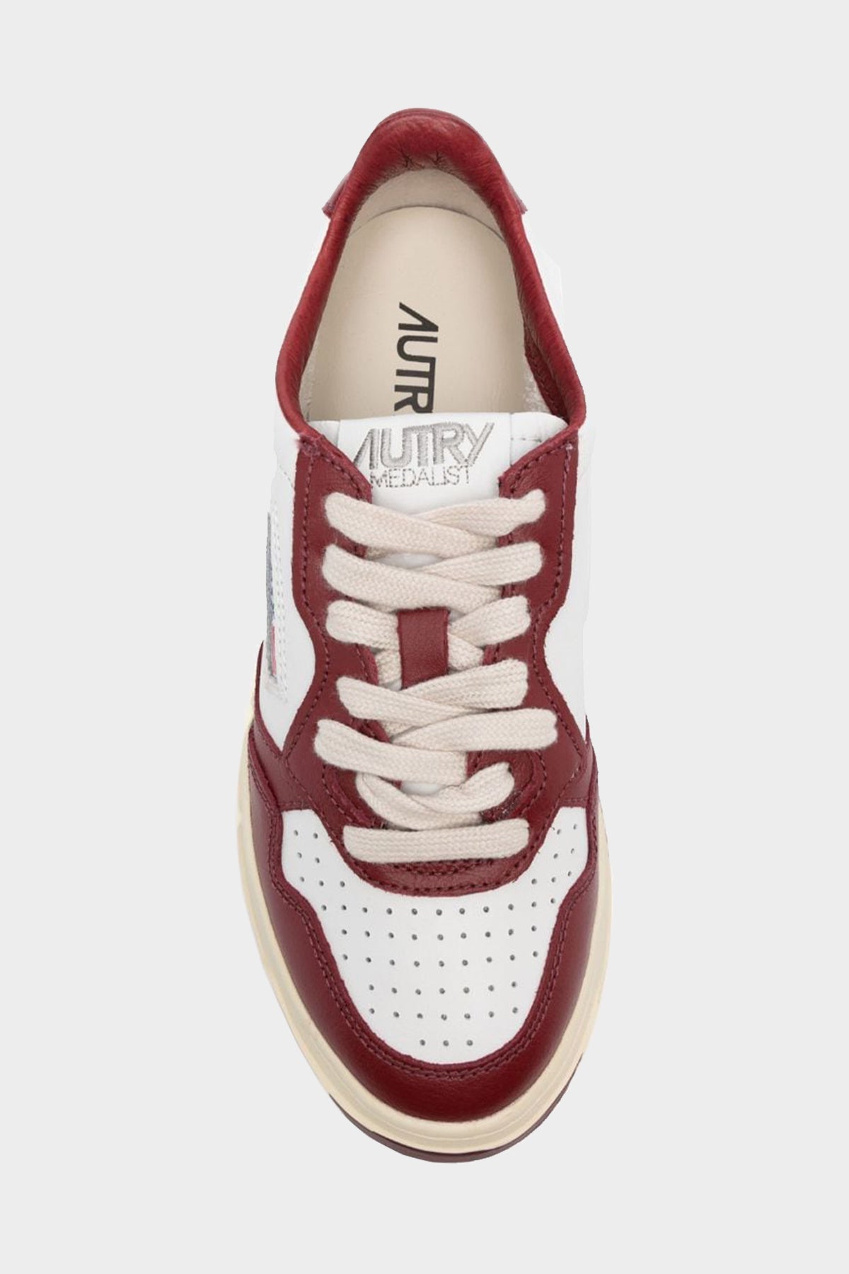 Two-Tone Medalist Low Leather Sneaker in White and Bordeaux - shop-olivia.com