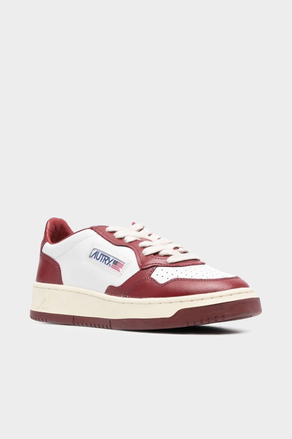 Two-Tone Medalist Low Leather Sneaker in White and Bordeaux - shop-olivia.com