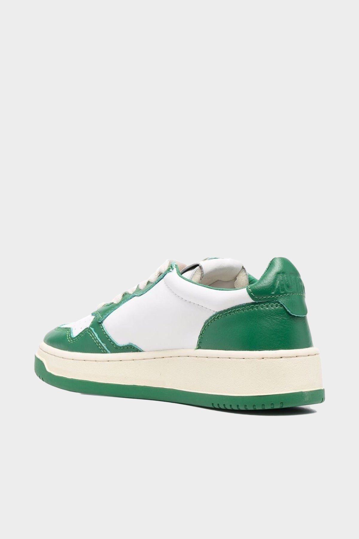 Two-Tone Medalist Low Leather Sneaker in White and Green - shop-olivia.com
