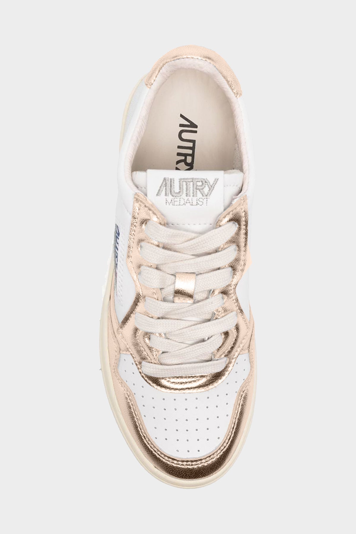 Two-Tone Medalist Low Leather Sneaker in White and Platinum - shop-olivia.com