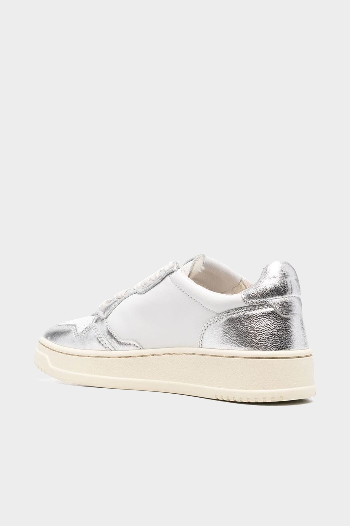 Two-Tone Medalist Low Leather Sneaker in White and Silver - shop-olivia.com