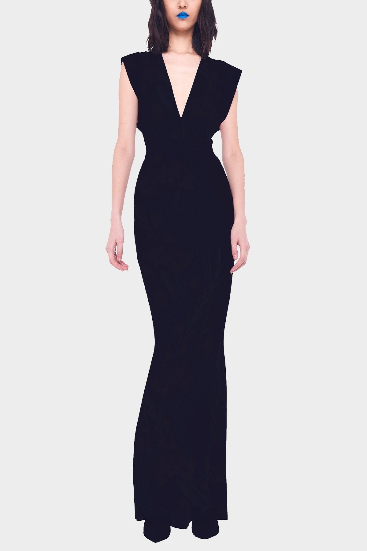 V-Neck Rectangle Gown in Black - shop-olivia.com