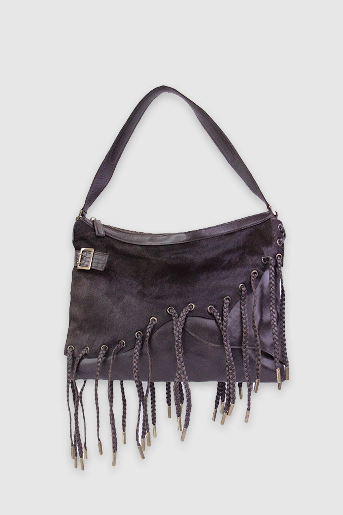 Versace Brown Leather and Cowhide Handbag - shop-olivia.com