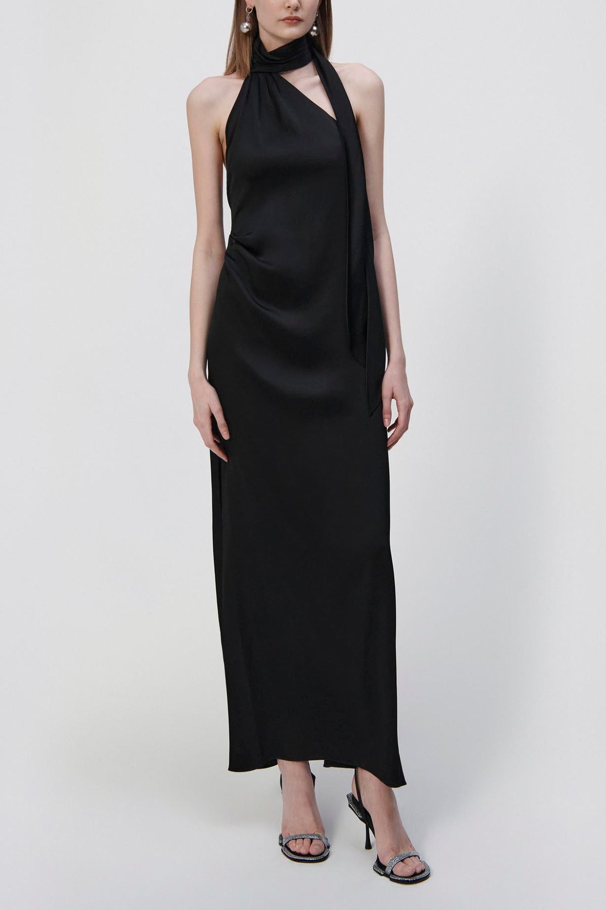 Vittoria Draped Scarf Dress in Black - shop-olivia.com