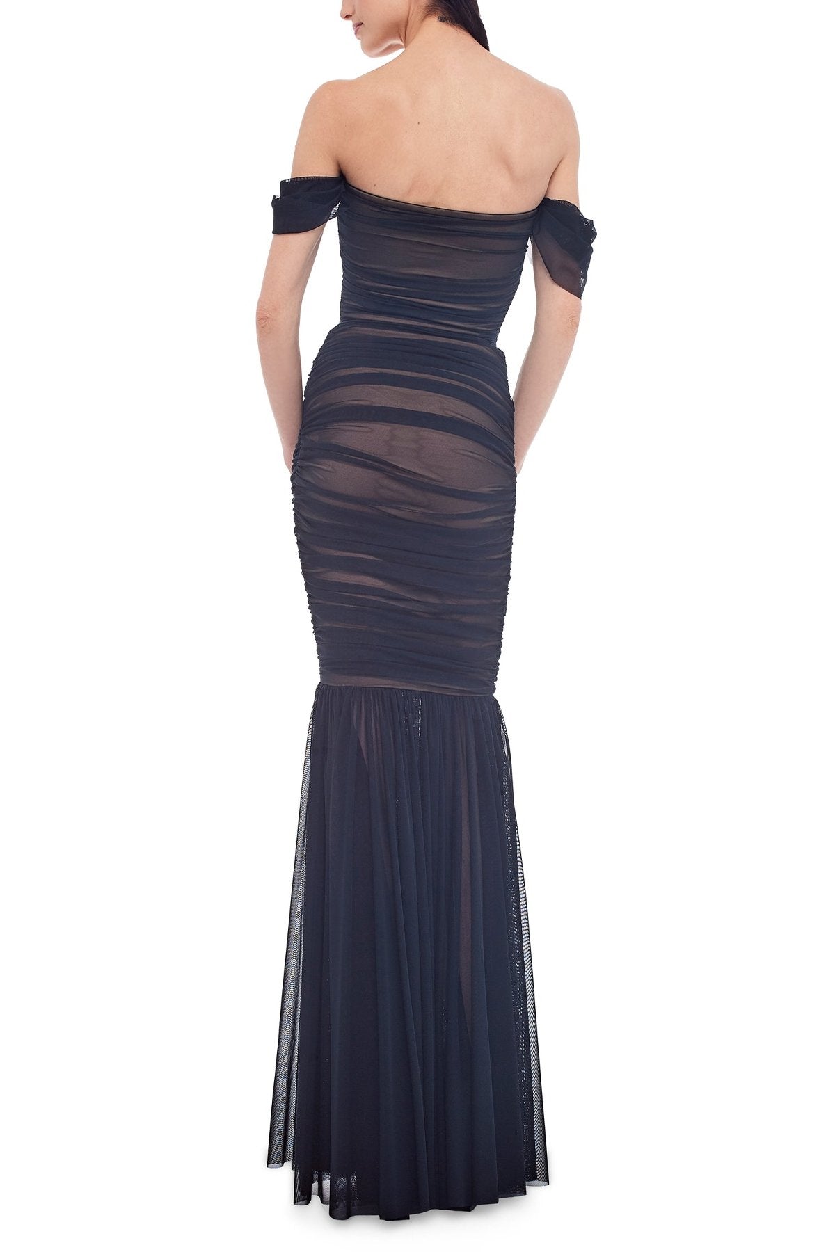 Walter Fishtail Gown in Black Mesh - shop-olivia.com