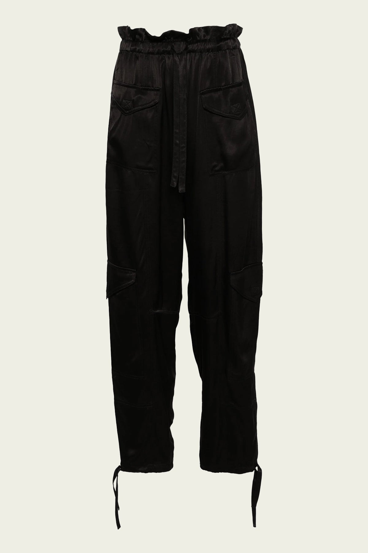 Washed Satin Pocket Pants in Black - shop-olivia.com