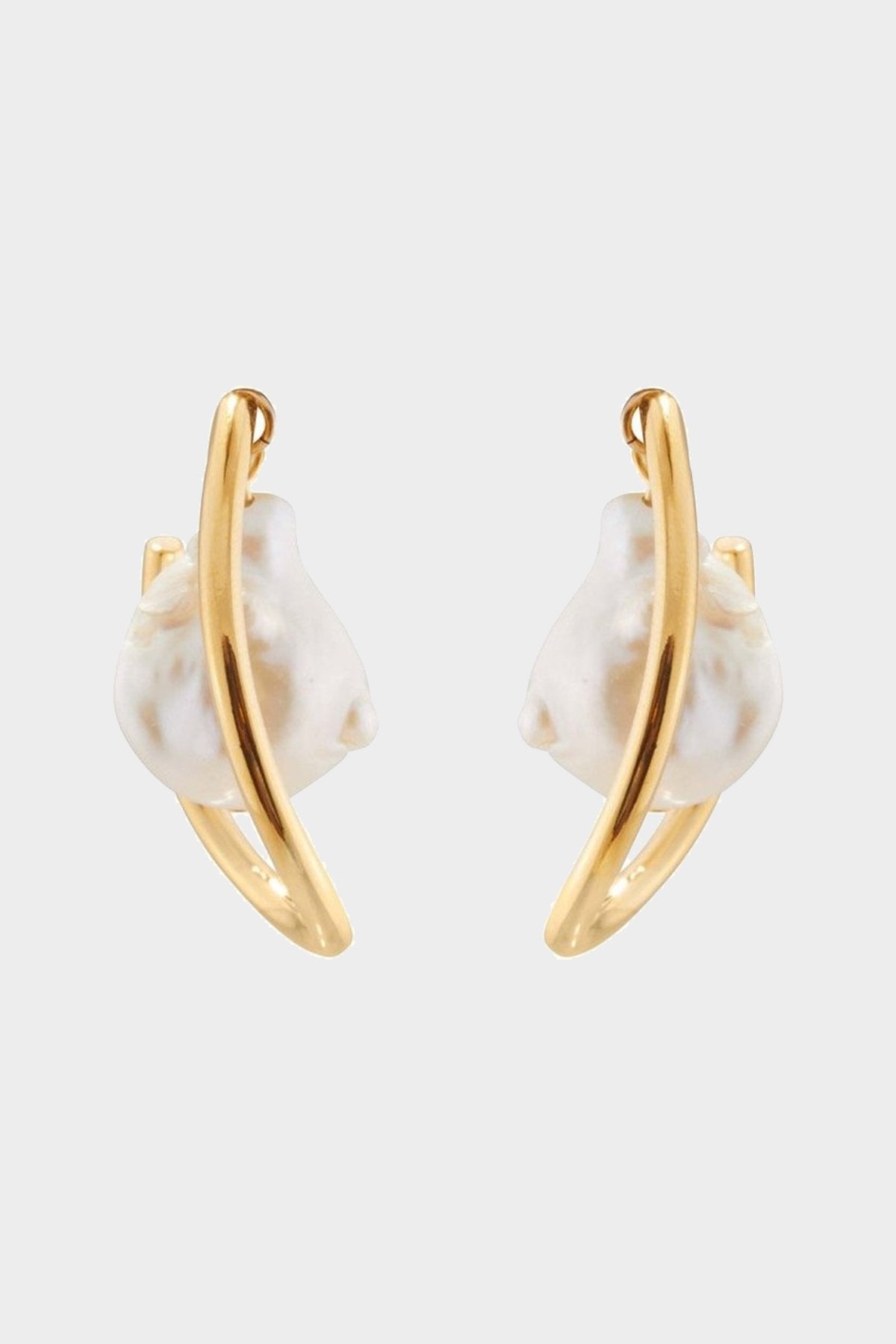Waxing Hoop Earrings with Freshwater Pearl Drop in Gold - shop-olivia.com
