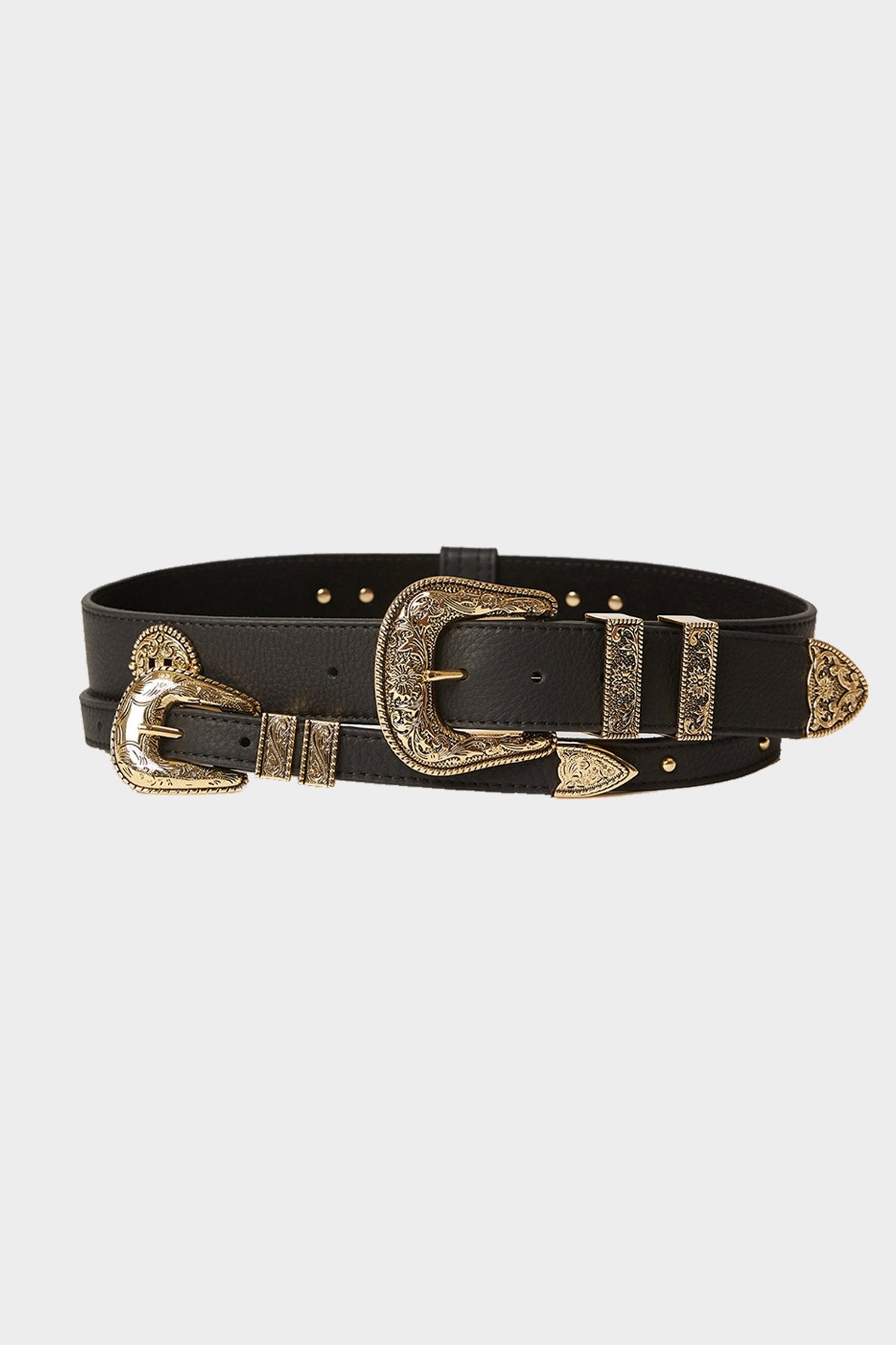 Wesley Leather Belt in Black Gold - shop-olivia.com