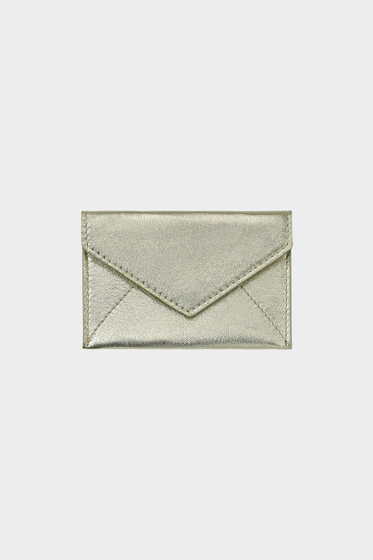 White Gold Metallic Goatskin Mini Envelope - shop-olivia.com