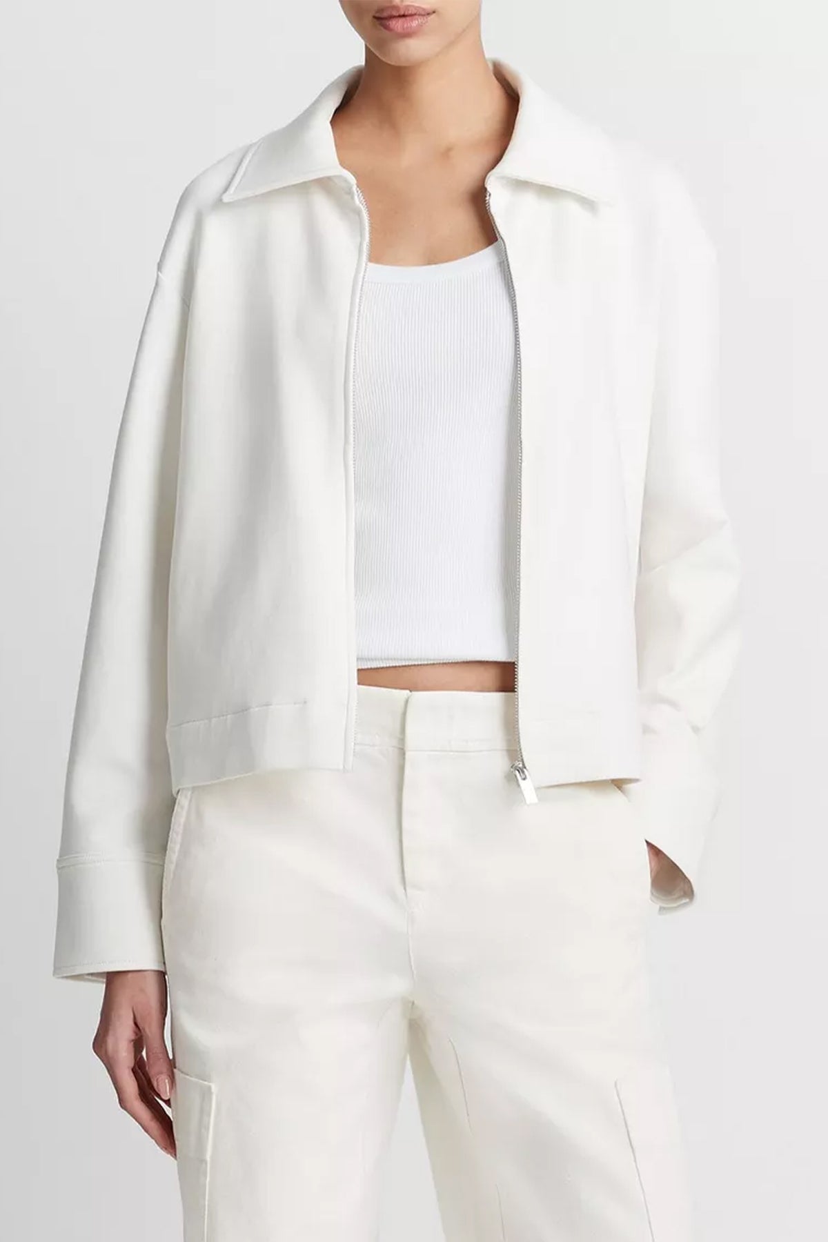 Zip-Up Collared Jacket in Off White - shop-olivia.com