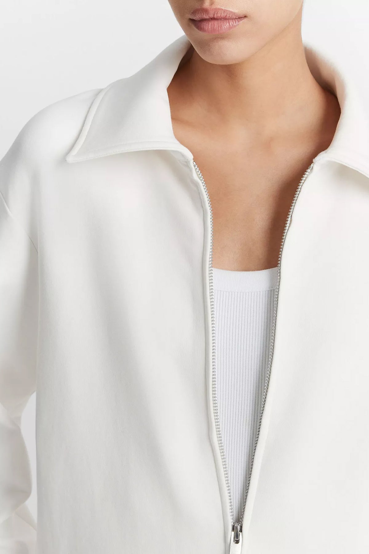 Zip-Up Collared Jacket in Off White - shop-olivia.com